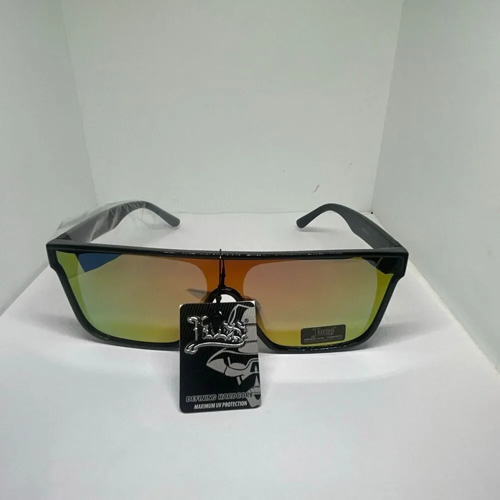 Locs Hardcore Shield Sunglasses Mirrored Lenses Black Frame UV Protection New